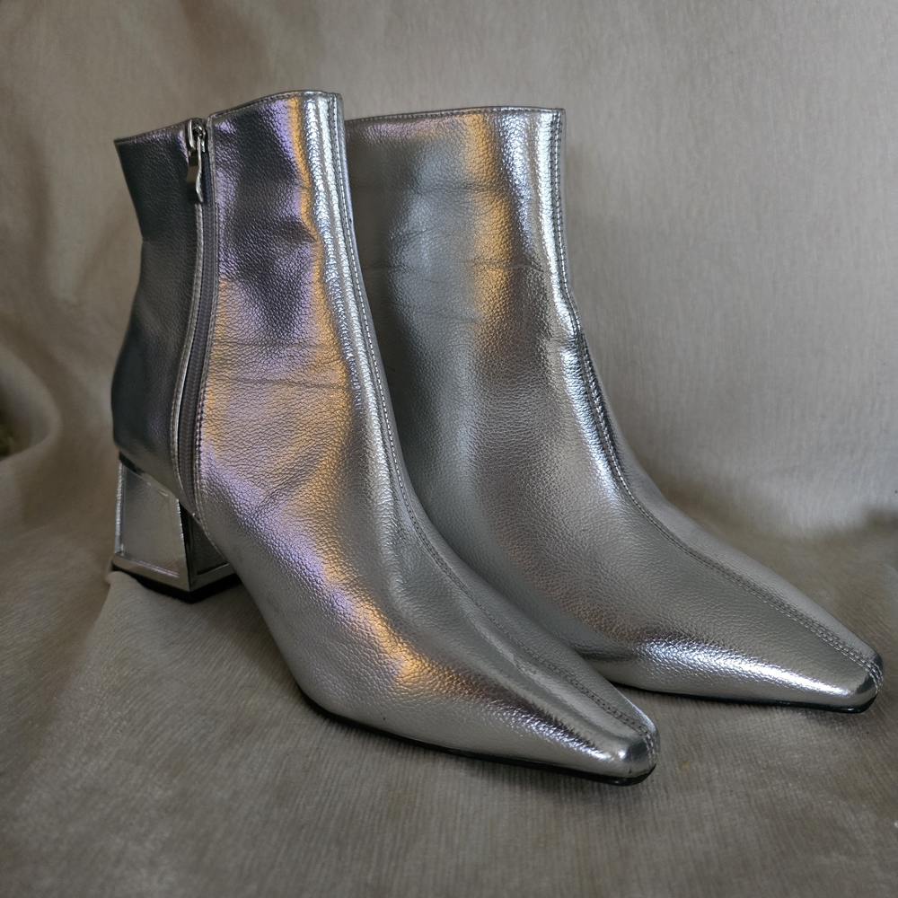 Shimmering Silver Ankle Booties